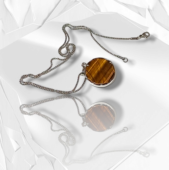 Stainless Steel Necklace Reversible Tree Of Life/Tiger's Eye Gemstone Pendant - Picture 10 of 16